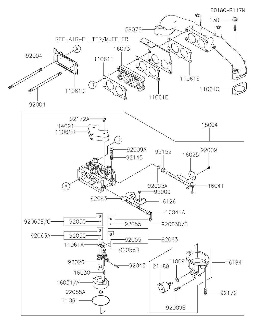 Carburetor Diagram and Parts List for FX801V-DS25  Cub Cadet Lawn Tractor